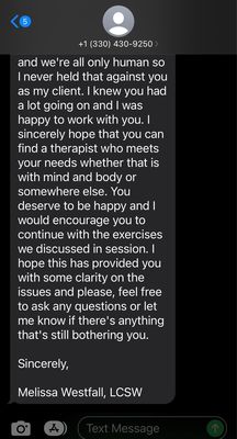 Melissa's text 3 months after ending her services pt. 3