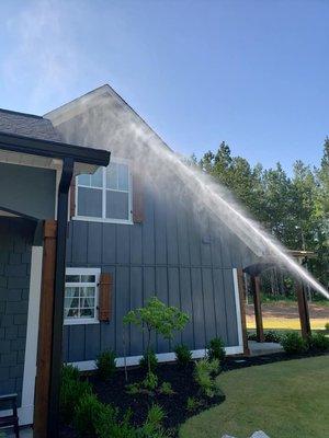 We only soft wash houses. The days of using high pressure are over. We can clean up to three stories without the use of a ladder.