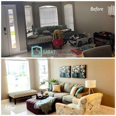 Occupied home staging using what the seller already owned. HUGE difference!