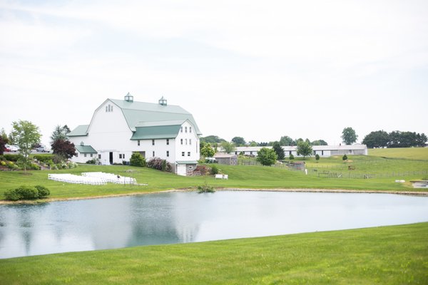 The beautifully manicured lawn and the small pond.