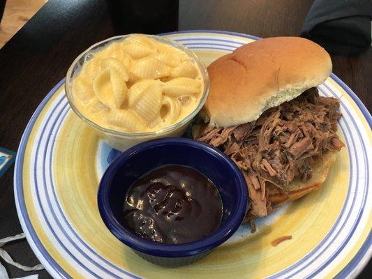 Brisket sandwich with Mac-n-cheese, every bite gone.