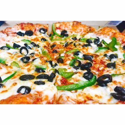 Green peppers and black olives