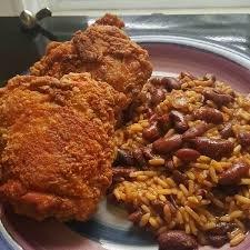 Fried Chicken, Red rice and beans