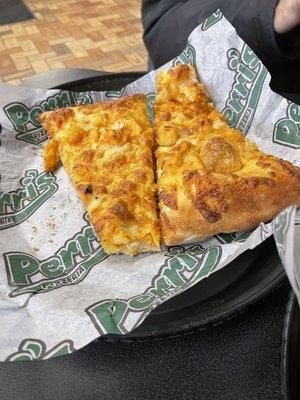 Chicken Wing Pizza & Meatball, Sausage & fresh Mozzarella. Yummy.