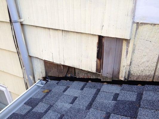 The bottom length of siding was already missing, they were supposed to replace it. The second line is additional damage.