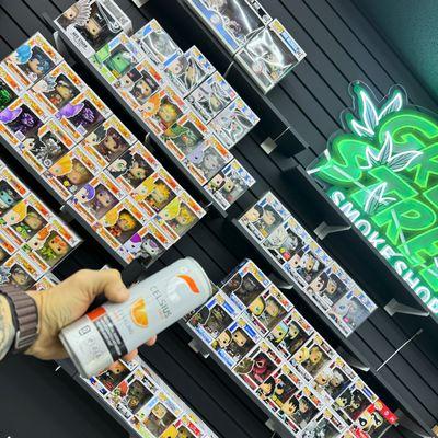 We sell Funko pops and energy drinks, as well as chips and snacks