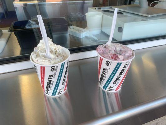 Heath Bar and ice cream cone pieces on the left and strawberry Oreo on the right