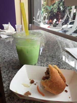 TINY sandwich + powdery, soggy tapioca honeydew drink for $10!