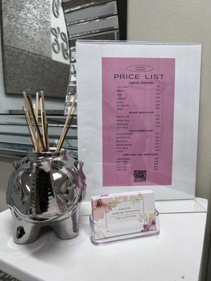 price list