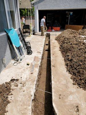 Main line underground digging and preparation