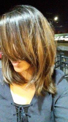 Lightly layered Long bob with balayage by Adreanna