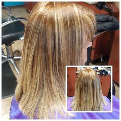 Beige base with light blonde scattered highlights. Designed by Tracy Reynolds.