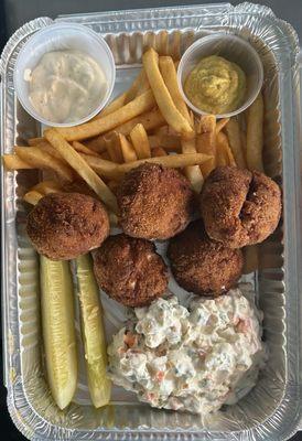 Hungarian meatballs with potato salad and tartar