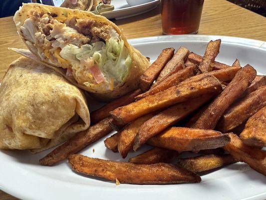 Chicken wrap with sweet potato fries