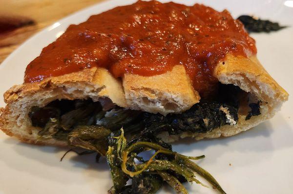 Tonight's dinner was 1/4 of their sausage & spinach stuffed bread.