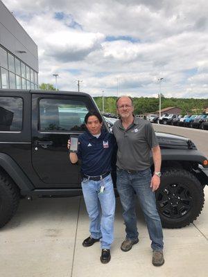 Marc and I finishing the deal and me supporting Drew and Mike podcast. Szott Chrysler Jeep are one of their sponsors