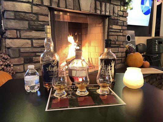 Bourbon Tasting Event on Heated Covered Patio with Cozy Fireplace