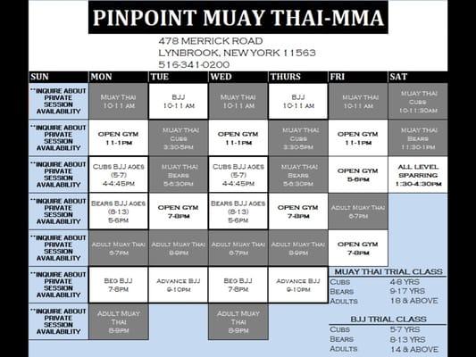 Pinpoint Muay Thai schedule