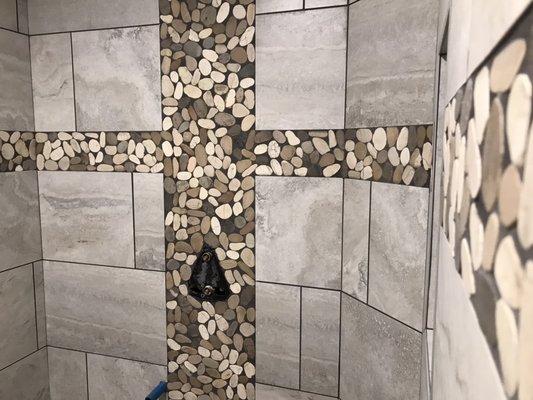 Shower with rock designs!