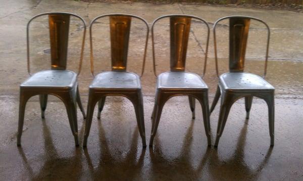 SOLD Tolix industrial design French (marked) stacking chairs originally designed in 1934.