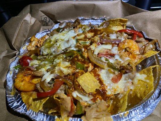 Nachos Trio with steak, chicken and shrimp