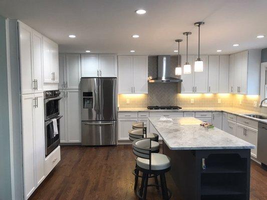 A complete kitchen remodel where the front of the house was extended out.