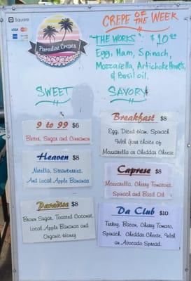 Paradise crepes lineup! Lots to choose from.