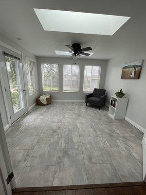 Our sunroom had ugly sandy tile and CJ's did a great job with the new, beautiful floors!