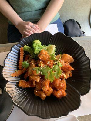 ORANGE & HONEY FRIED CHICKEN (served with a side of white rice)