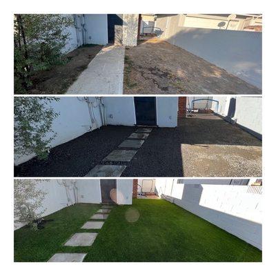 Before photo, base installed, finished results with our exclusive SmartGrass blend, Manchester.