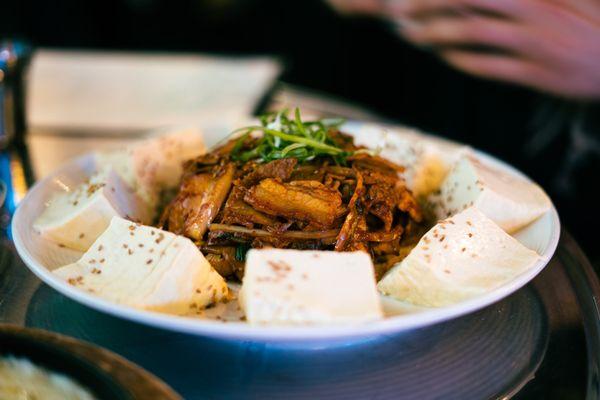 fried kimchi with pork and tofu