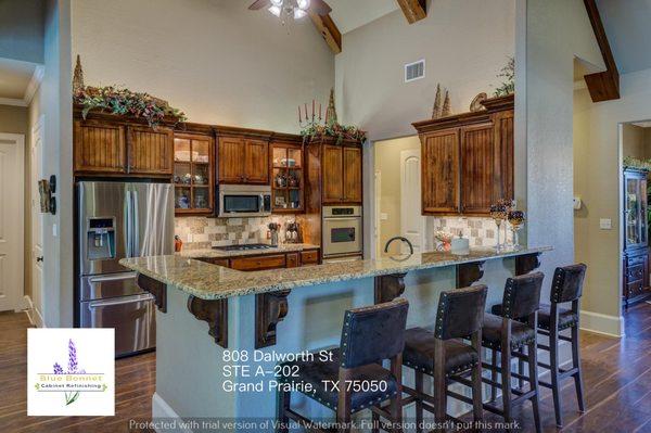 Grand Prairie, TX kitchen cabinet refinishing project.