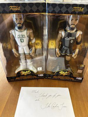 My order of two Jayson Tatum 12" Gold Funko. One regular and one Chase with a handwritten note from Cardiacs Sports and Memorabilia.