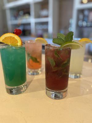 Left to Right-Blue Hawaiian, Watermelon Crush, Blackberry Smash & Elderflower Collins