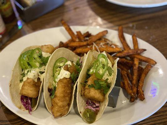 Fried cod fish tacos