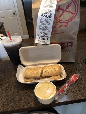 Firehouse Steak & Cheese, Potato Soup, & Diet Coke