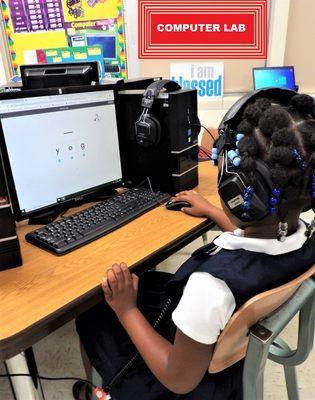 There is a Computer Lab where the students practice their computer skills. They also have their own laptops in class.