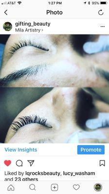 Lash extensions before and after.