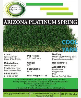 Cut Tag Spec Sheet Arizona Platinum Spring