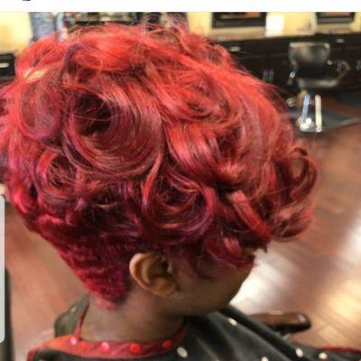 Short cut, color, and curl