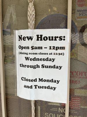 New hours because on Covid.... Even in December 2022