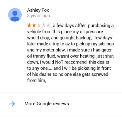 Another screwed over customer @google reviews