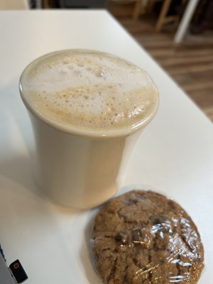 Rose cardamom latte and chocolate chip cookie. YUM.