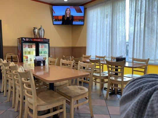 The inside of the restaurant.