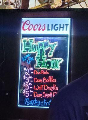 Happy Hour prices but don't expect to get a Michelob Ultra draft for $2.75. They don't consider it a domestic beer. I call BS.