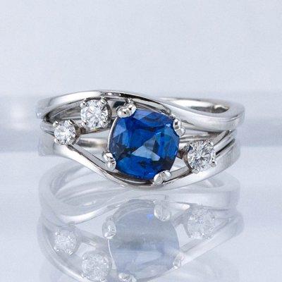 Custom Lyra Ring with Sapphire and Diamonds