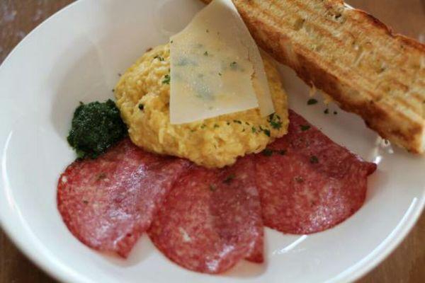 Breakfast
  Spanish omelette with salchichon