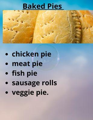 Meat pie, chicken pie, fish pie