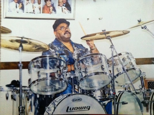 World Famous Drummer, Dennis Chambers,on my 1970 Ludwig Kit,  with Carlos Santana, at my place in Forest Hill, Md.