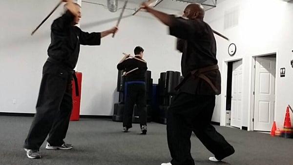 American KENPO Karate, instructor Curtis Abernathy. Fighting Stick Drills